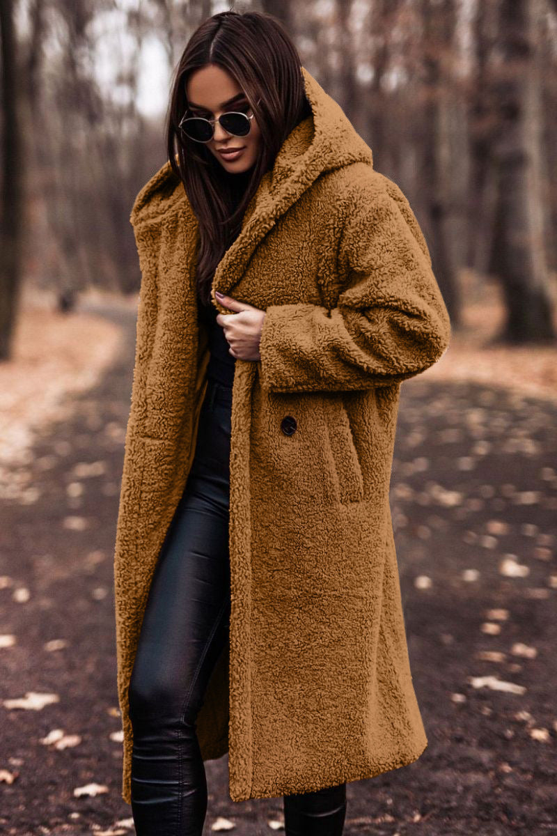 Women's Long Sleeve Hooded Pocket Coat