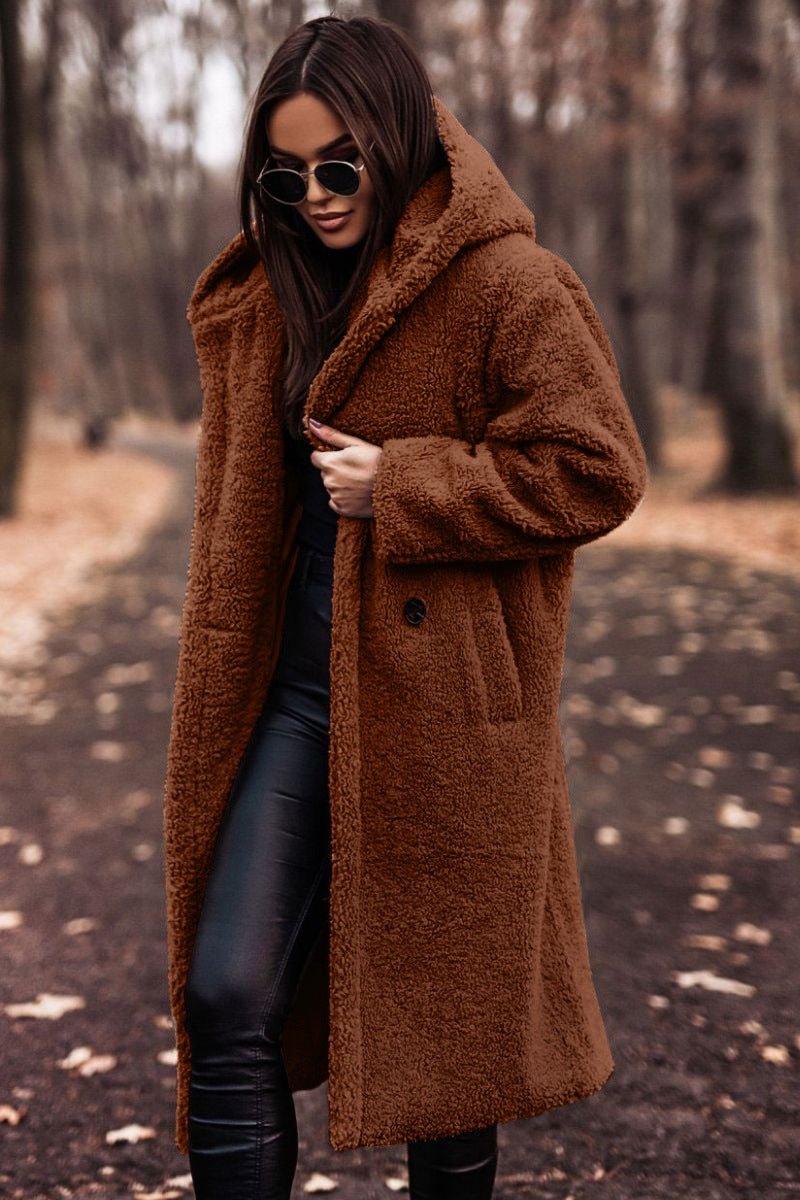 Women's Long Sleeve Hooded Pocket Coat