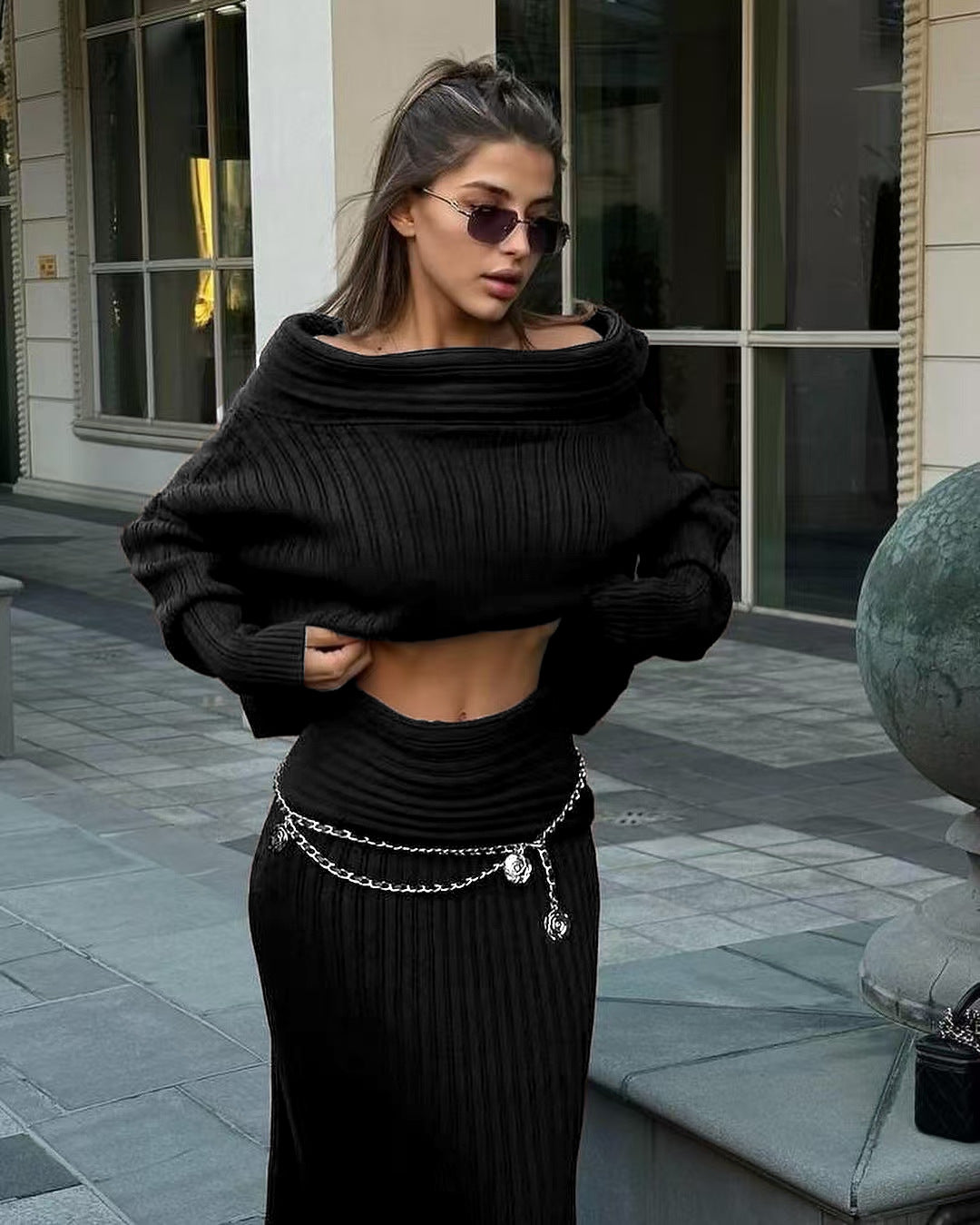 Women's Knit Long Sleeve Backless Two-Piece Set