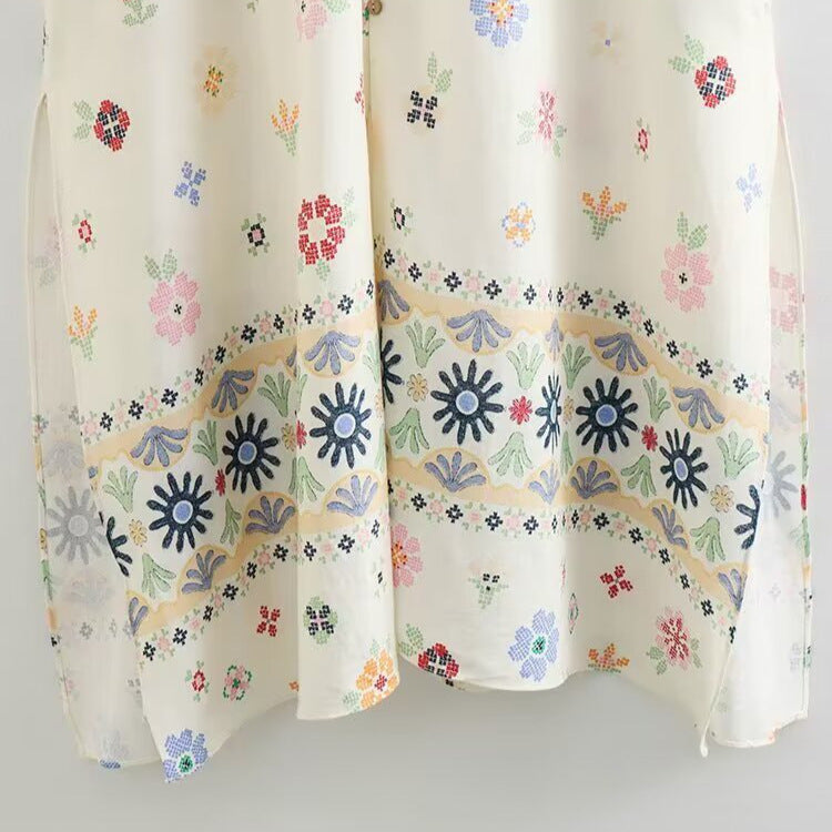 Women's Floral Print Linen Blend Dress