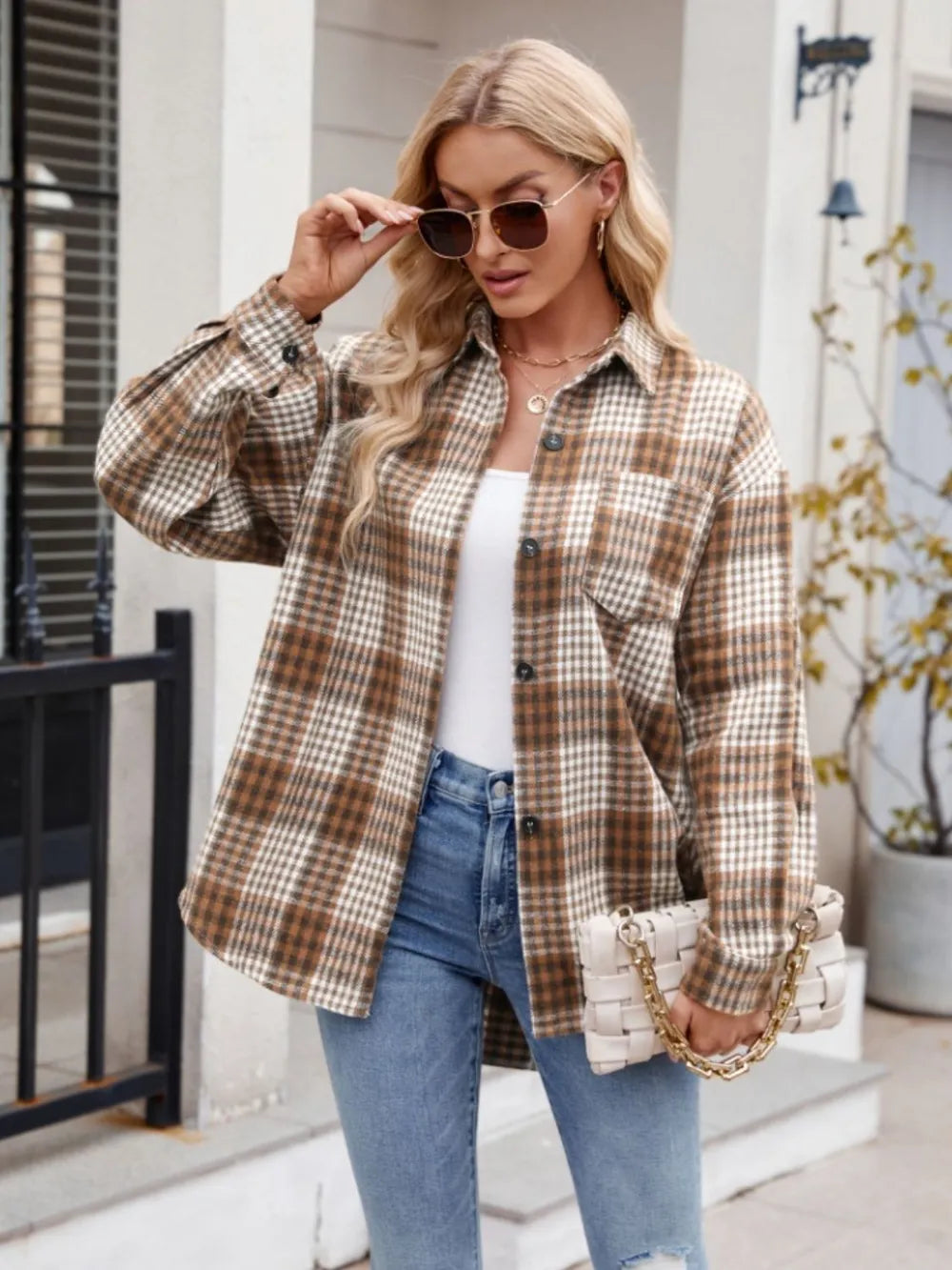 Becimi Women's Plaid Sheer Pocket Top