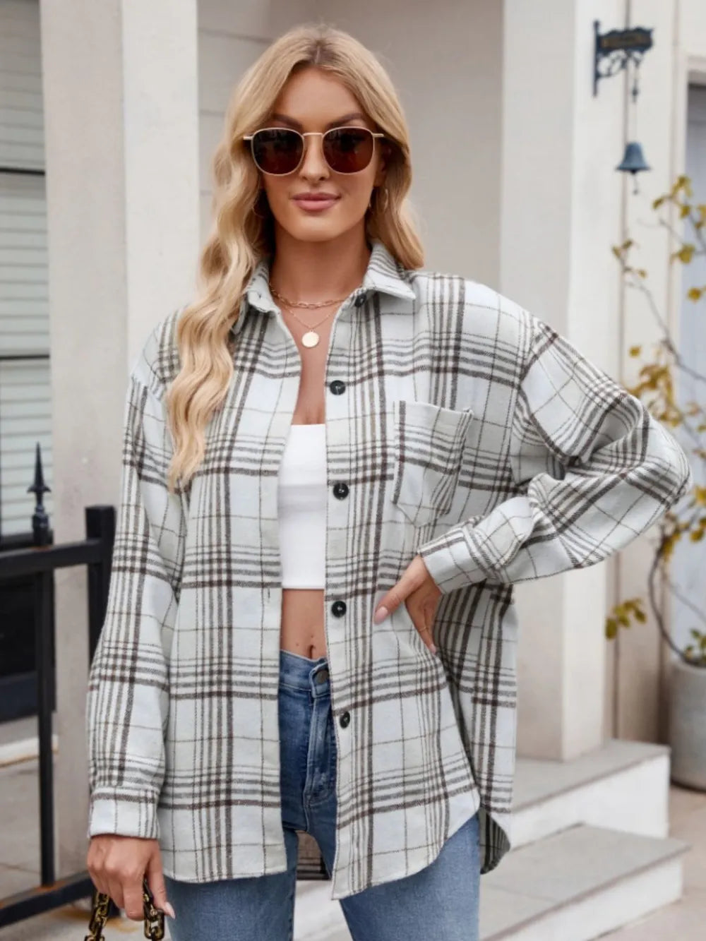 Becimi Women's Plaid Sheer Pocket Top