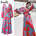 Becimi Women's Backless V-Neck Printed Dress