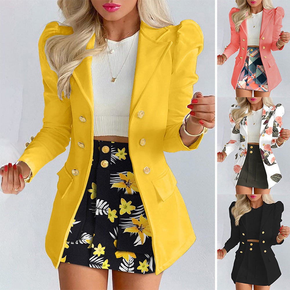 Spring and Autumn women's clothing new fashion suit temperament checkered floral casual short skirt suit two-piece set