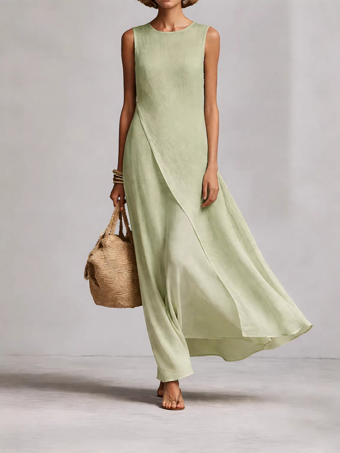 Women's Asymmetrical Hem Sleeveless Linen Dress