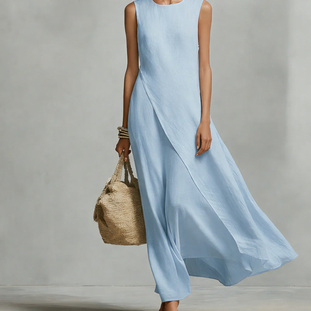 Women's Asymmetrical Hem Sleeveless Linen Dress