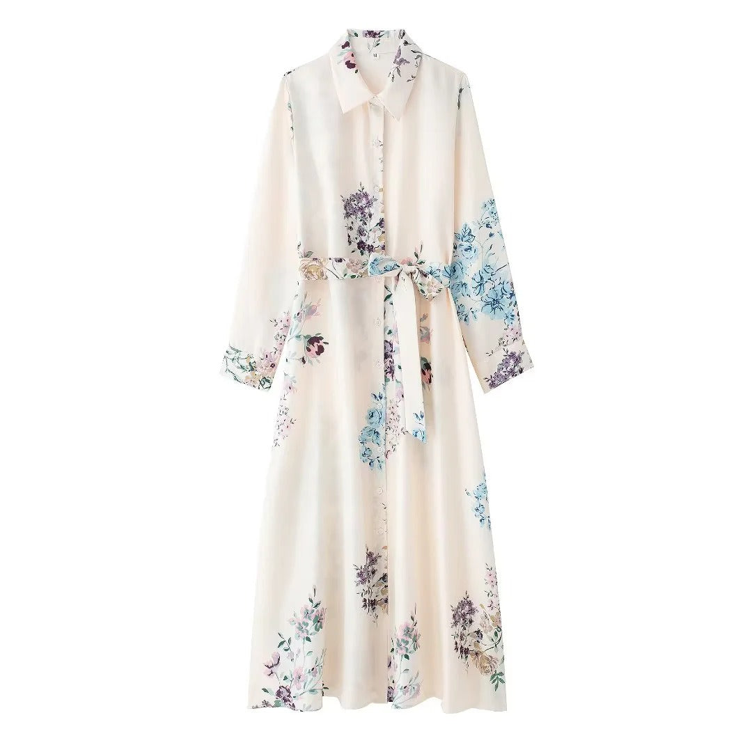 Women's Tie-Print Linen Shirt Dress