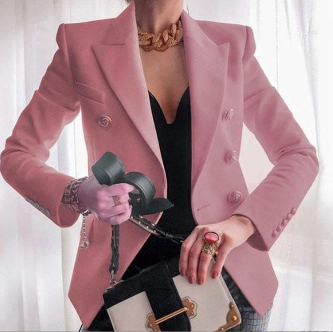 Women's autumn and winter new solid color fashionable casual suit short jacket for women