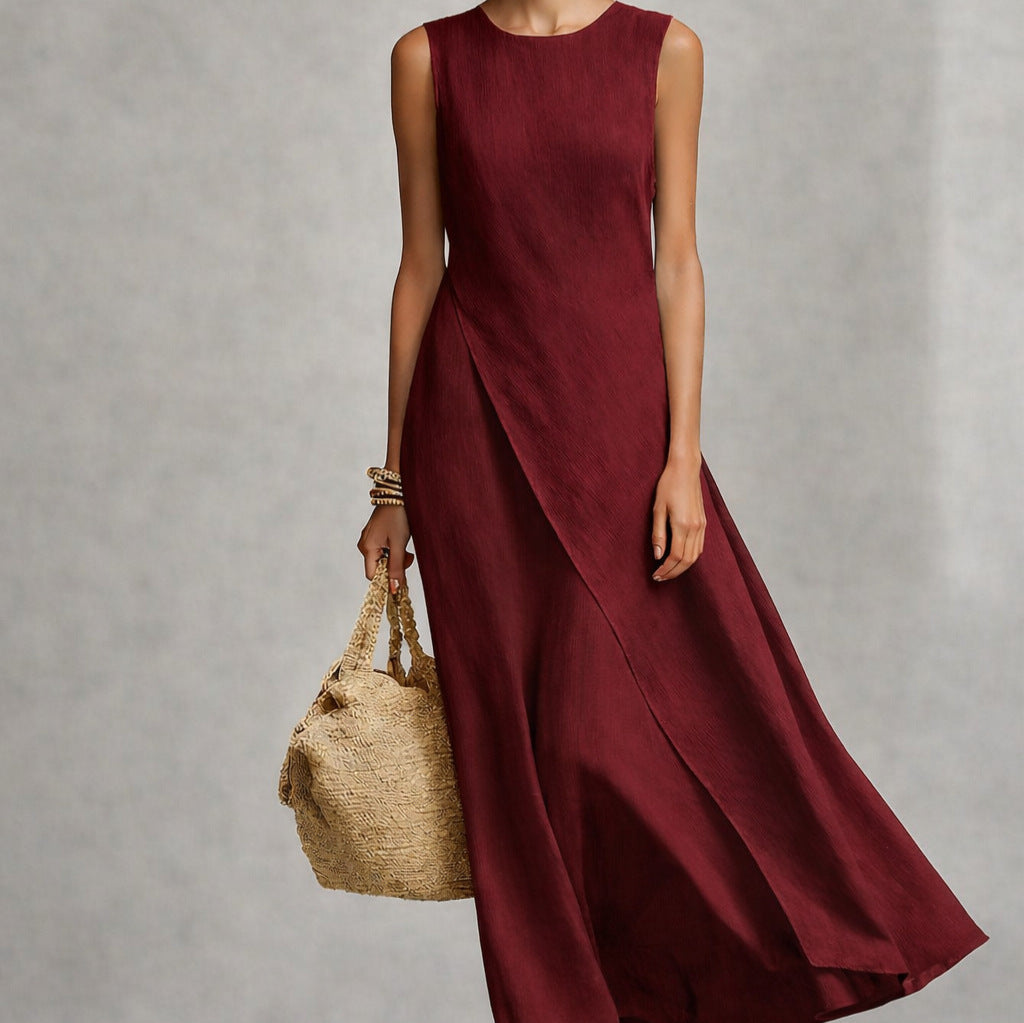 Women's Asymmetrical Hem Sleeveless Linen Dress