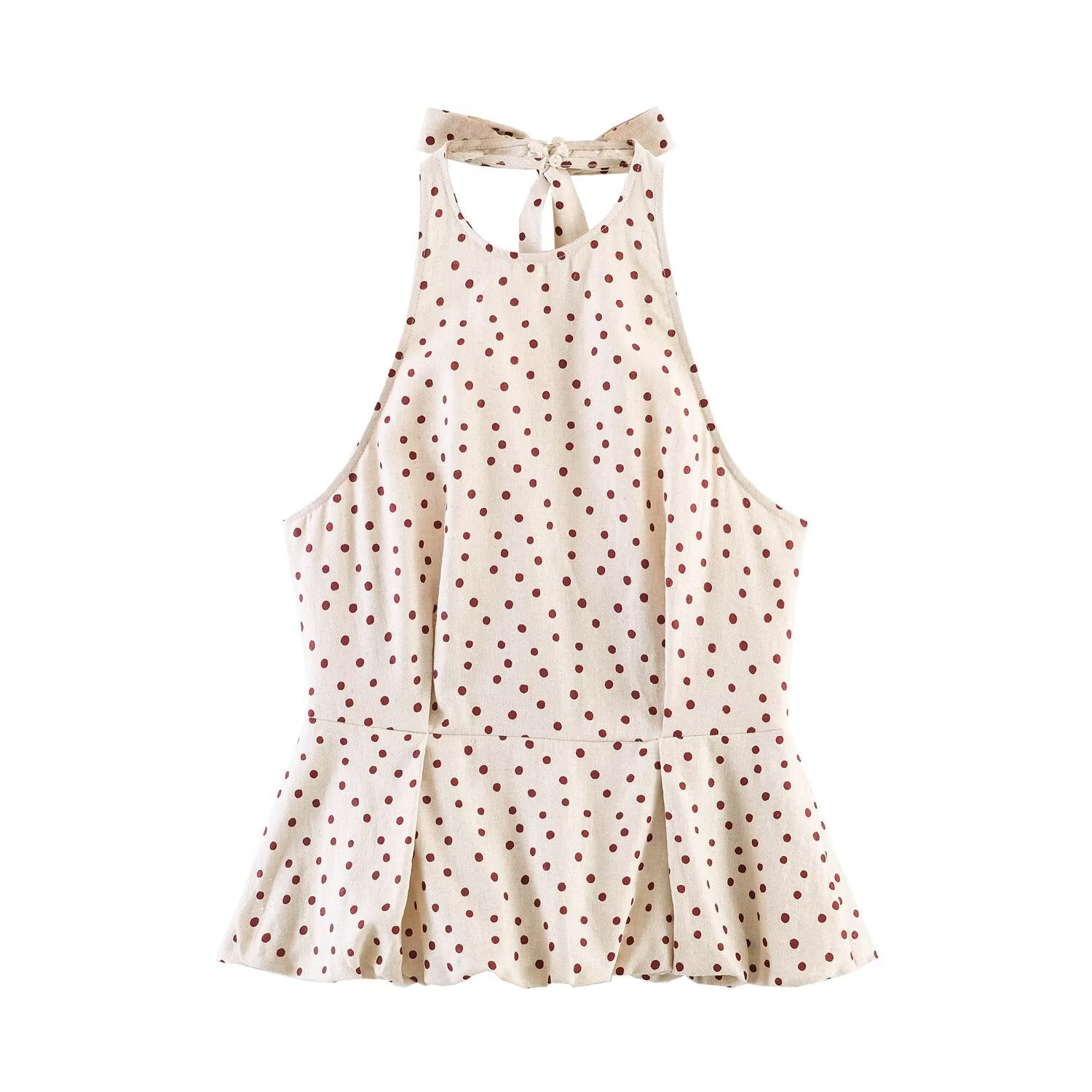 Women's Polka-Dot Balloon Linen Blend Top