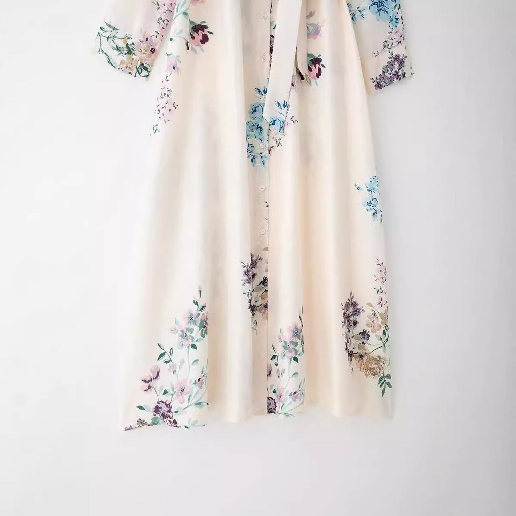 Women's Tie-Print Linen Shirt Dress