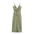 Women's Matcha Green Linen Midi Dress