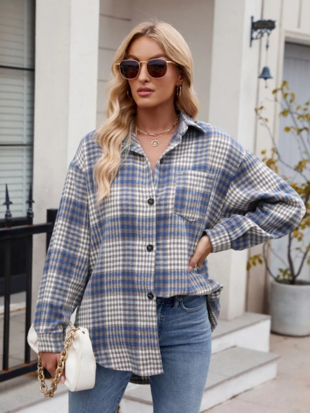 Becimi Women's Plaid Sheer Pocket Top