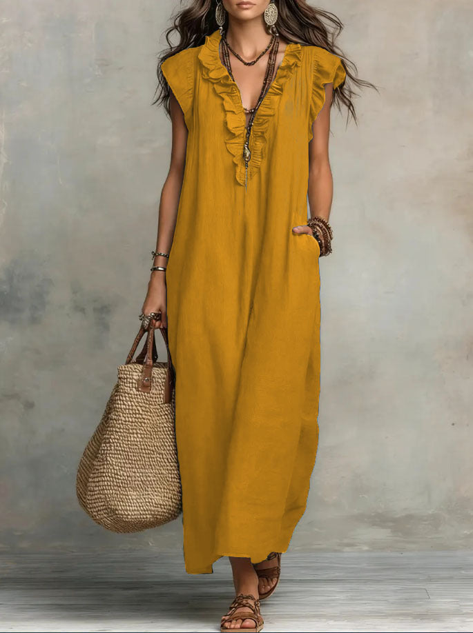 Women's Sleeveless V-Neck Vacation Maxi Dress