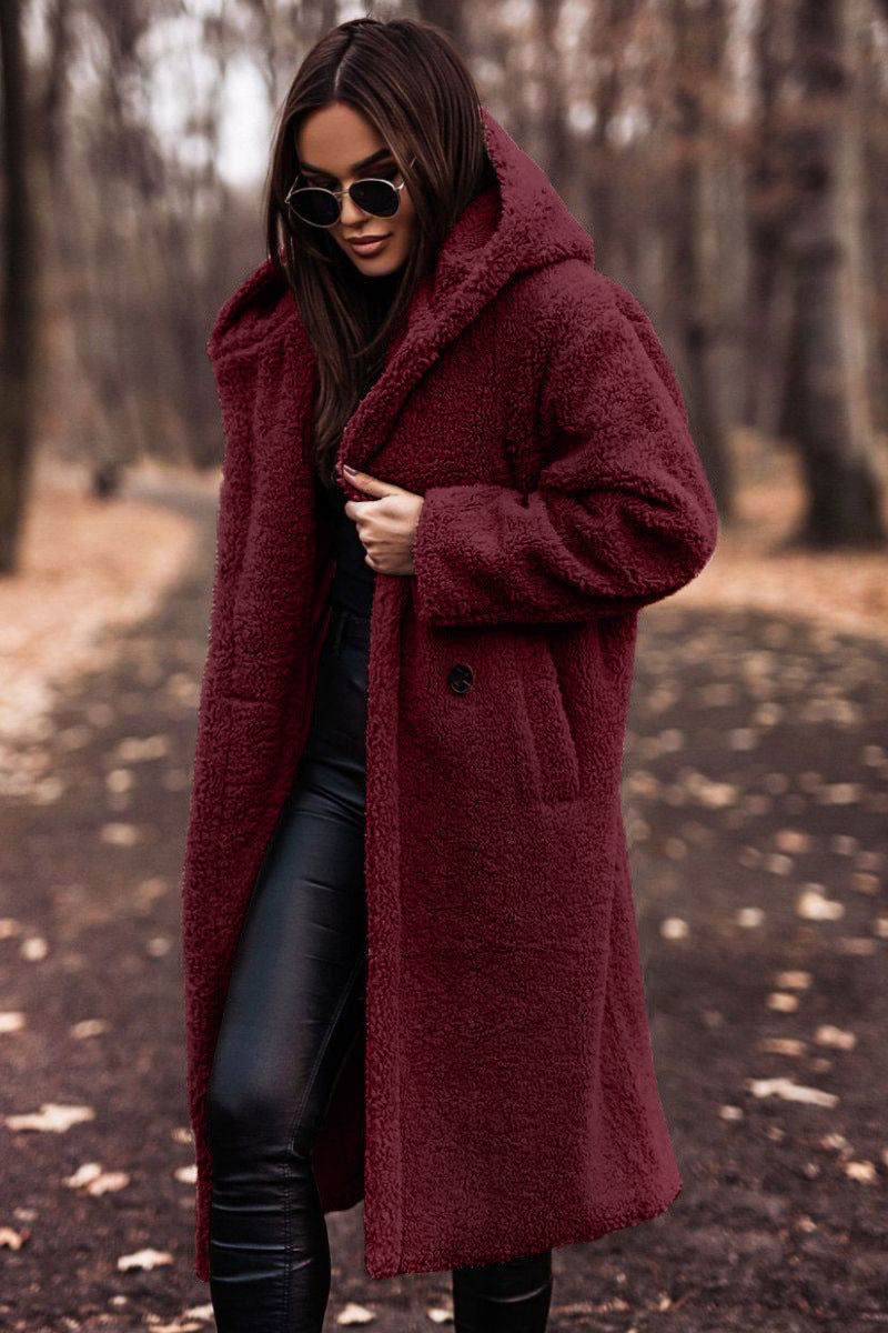 Women's Long Sleeve Hooded Pocket Coat