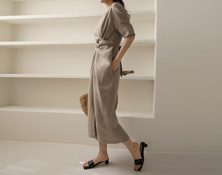 Women's Asymmetric Linen Wrap Skirt