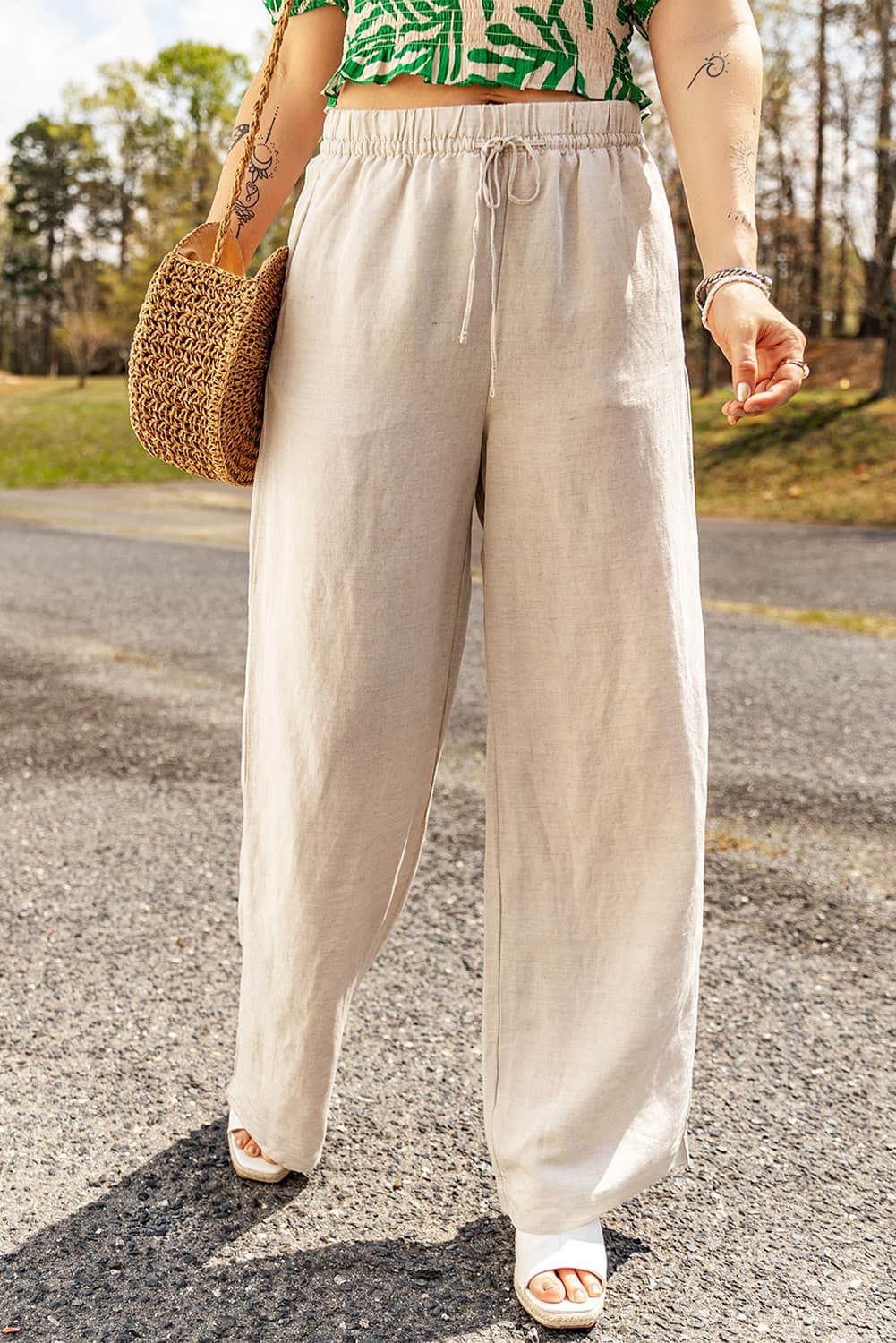 Women's Drawstring Waist Loose Linen Pants