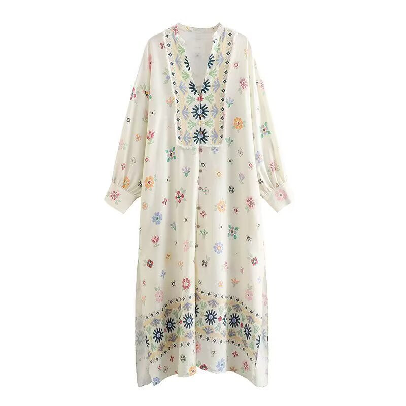 Women's Floral Print Linen Blend Dress