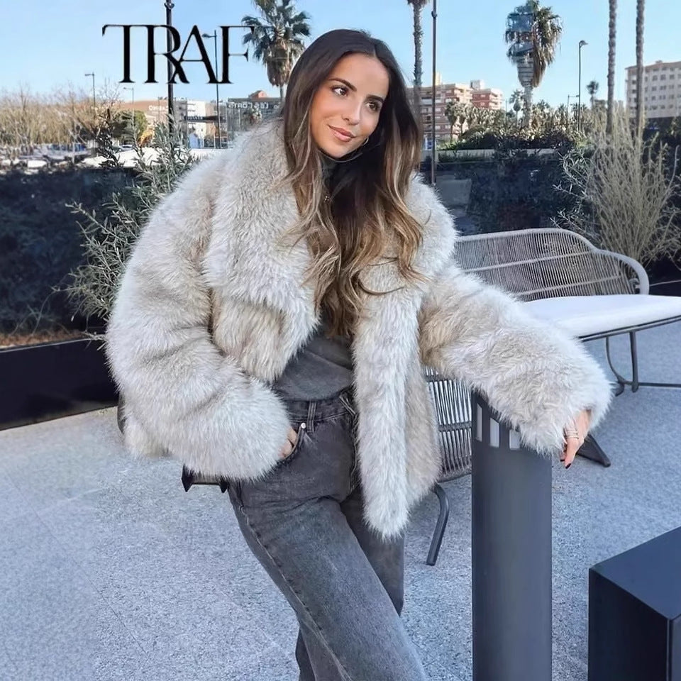 Becimi Women's Long Sleeve Faux Fur Coat