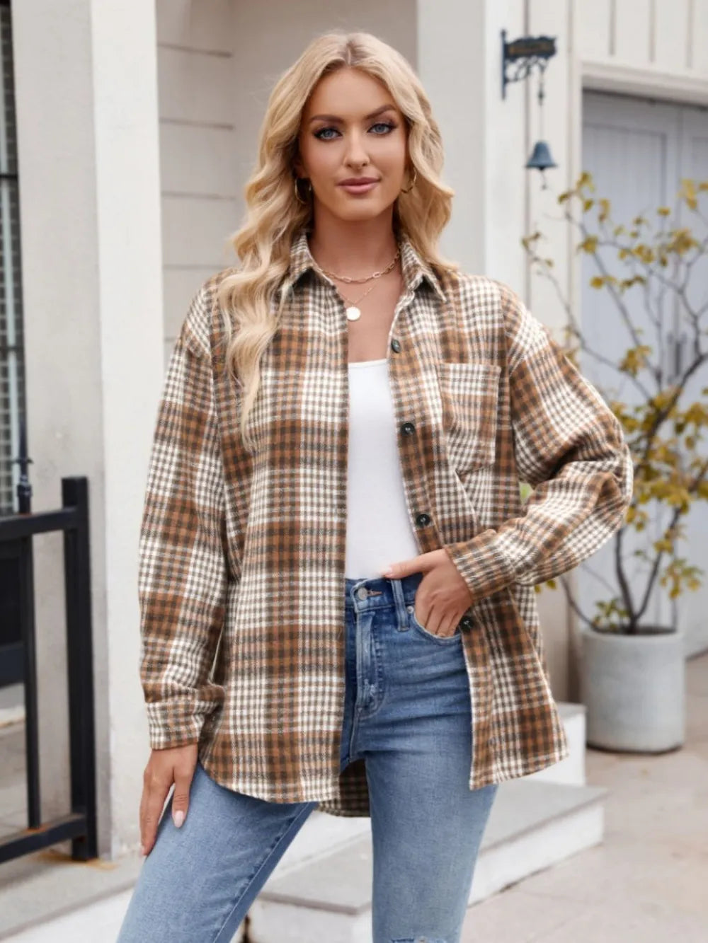 Women's Plaid Sheer Pocket Top