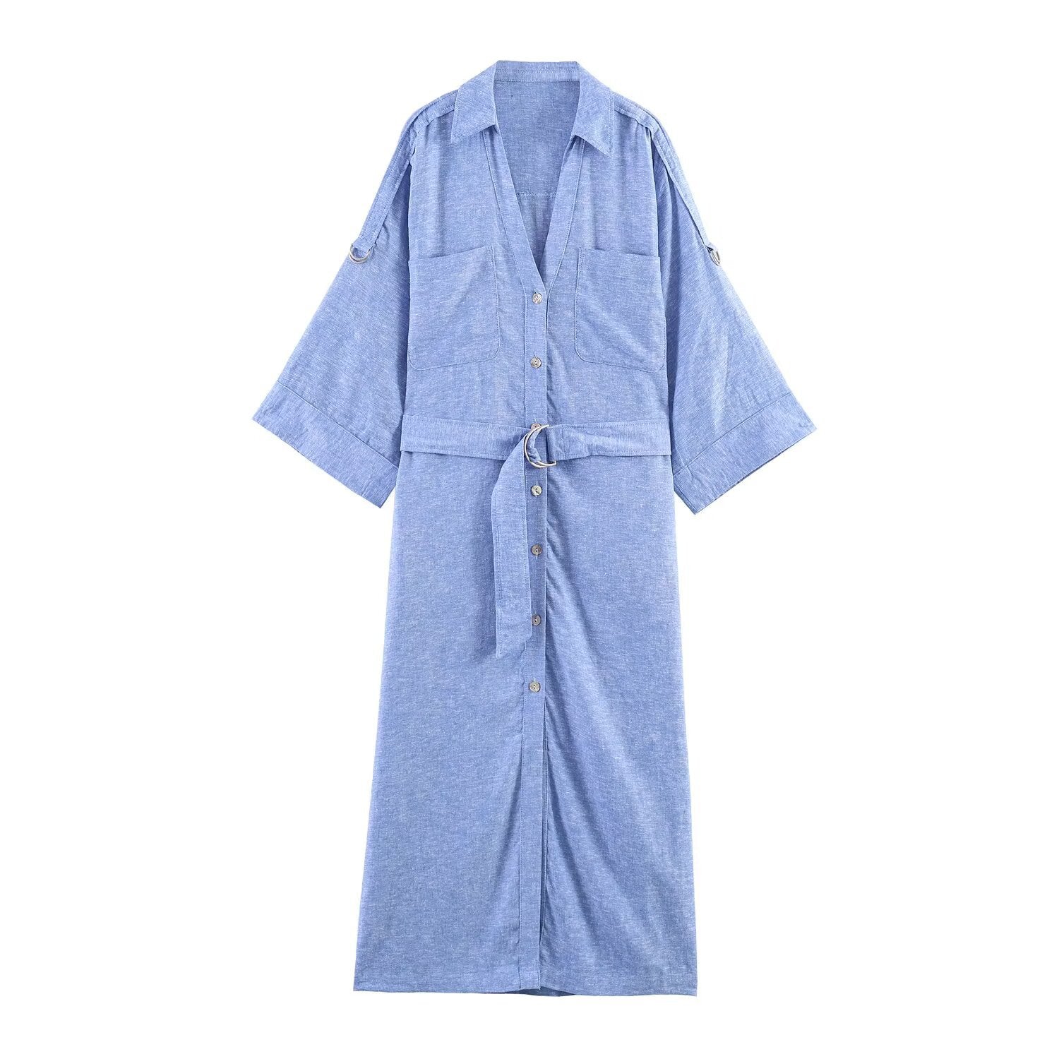 Women's Chic Belted Linen Midi Dress