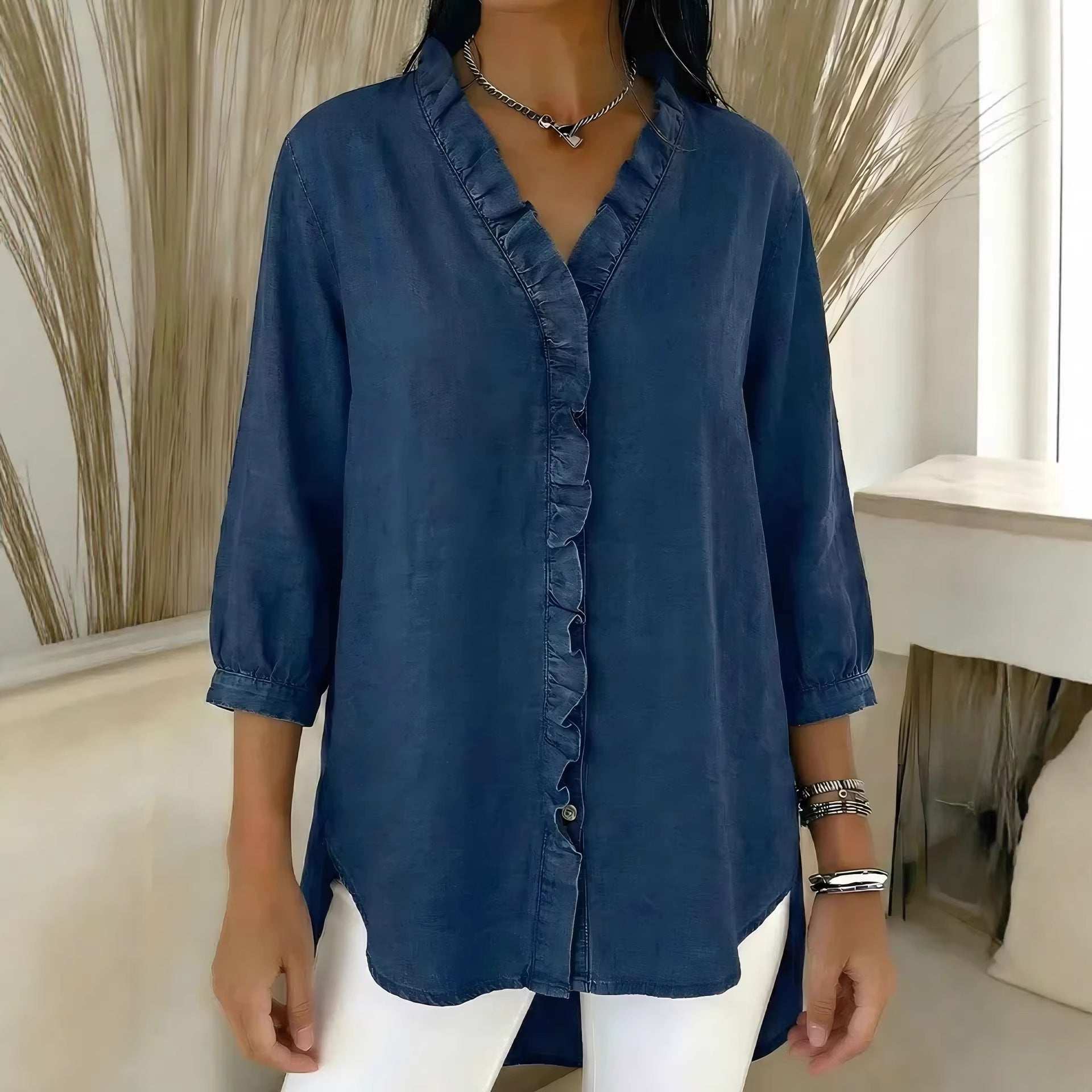 Becimi Women's Ruffle V-Neck Top