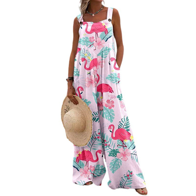 Women's Plaid Floral Backless Jumpsuit