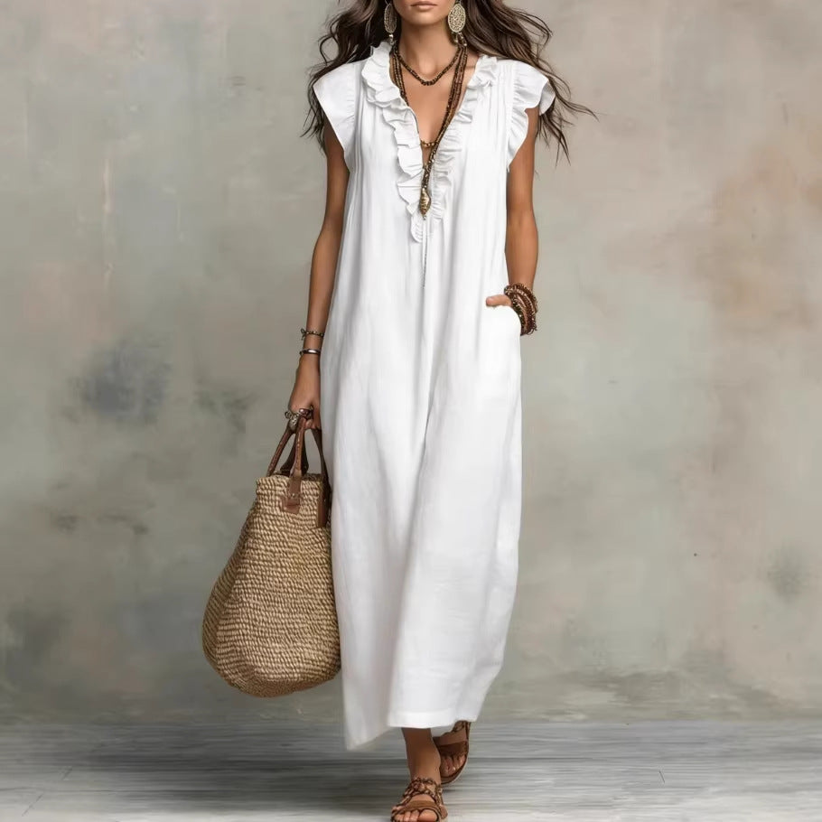 Women's Sleeveless V-Neck Vacation Maxi Dress