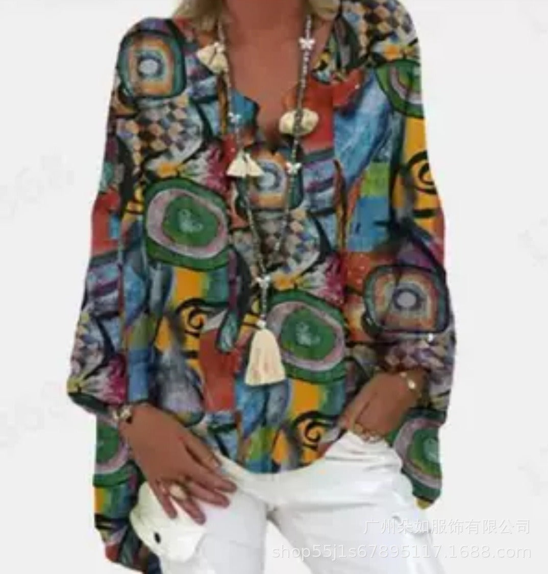 Women's V-Neck Printed Top