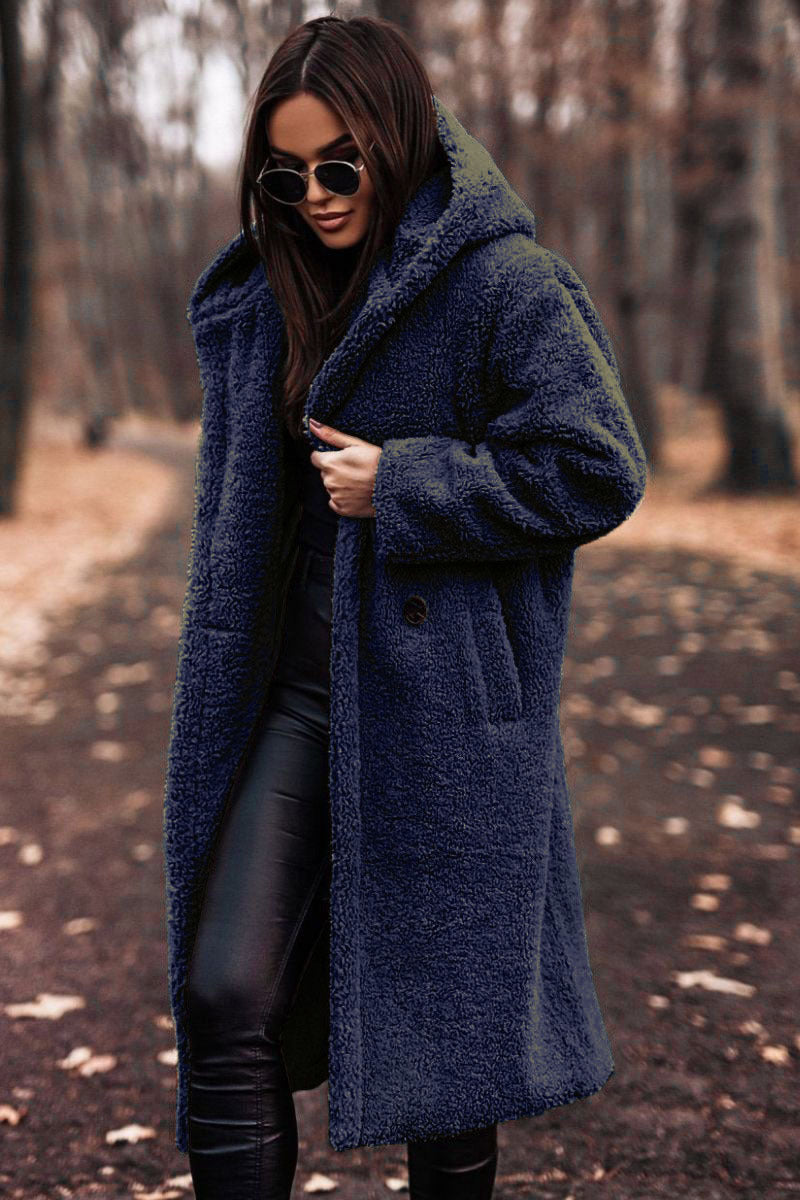 Women's Long Sleeve Hooded Pocket Coat