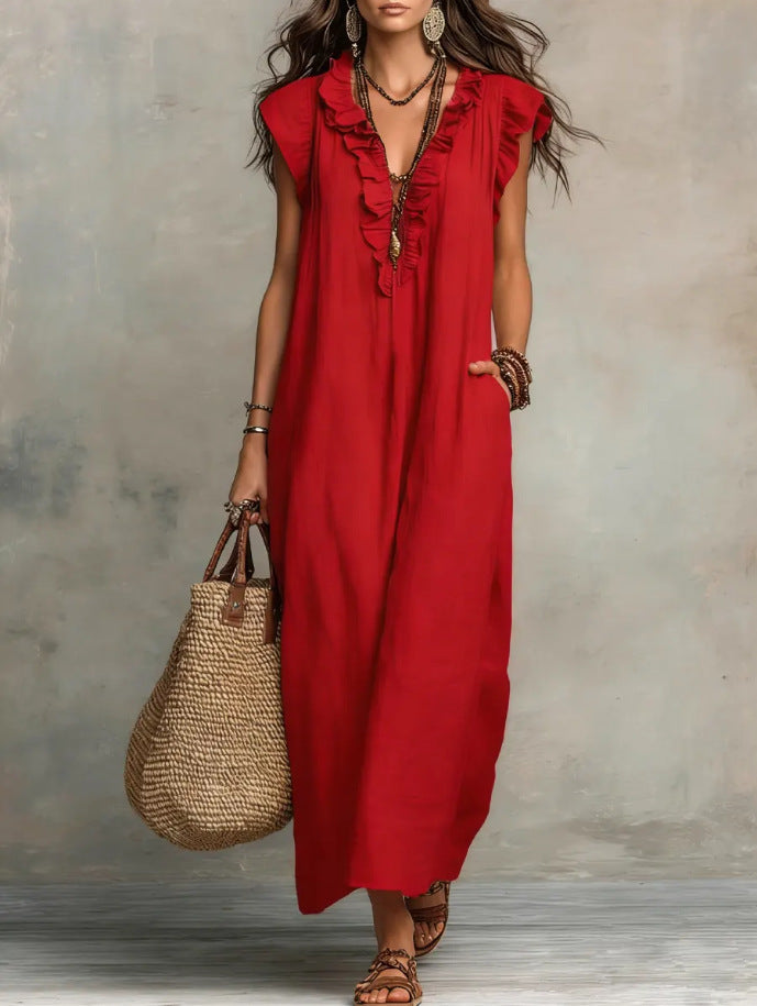 Women's Sleeveless V-Neck Vacation Maxi Dress