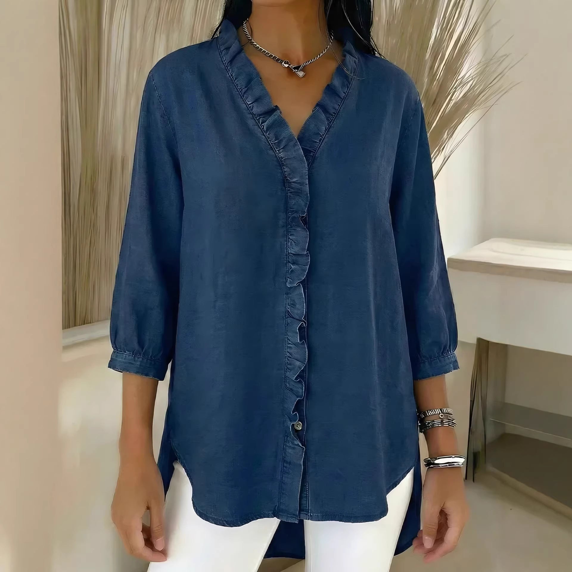 Becimi Women's Ruffle V-Neck Top