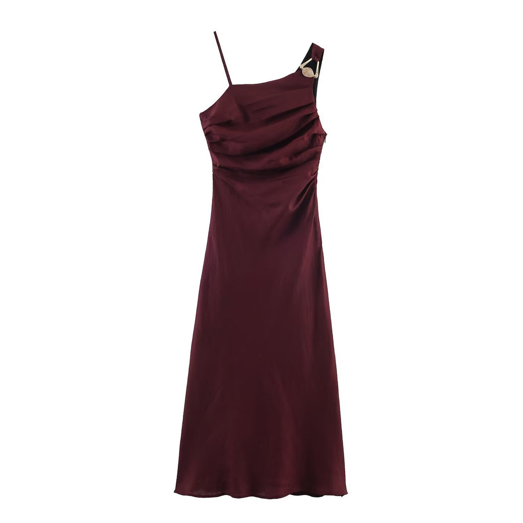 Women's Asymmetric Fluted Strap Linen Dress
