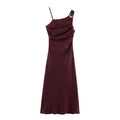 Women's Asymmetric Fluted Strap Linen Dress