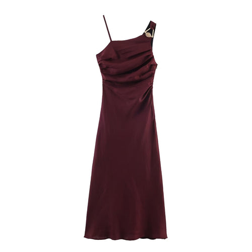 Women's Asymmetric Fluted Strap Linen Dress