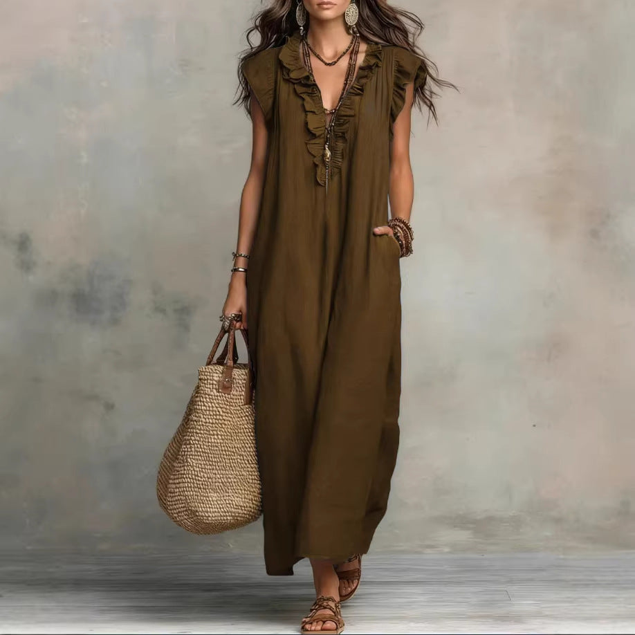 Women's Sleeveless V-Neck Vacation Maxi Dress