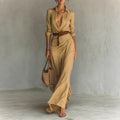 Becimi Women's Pleated Slit Long Sleeve Dress