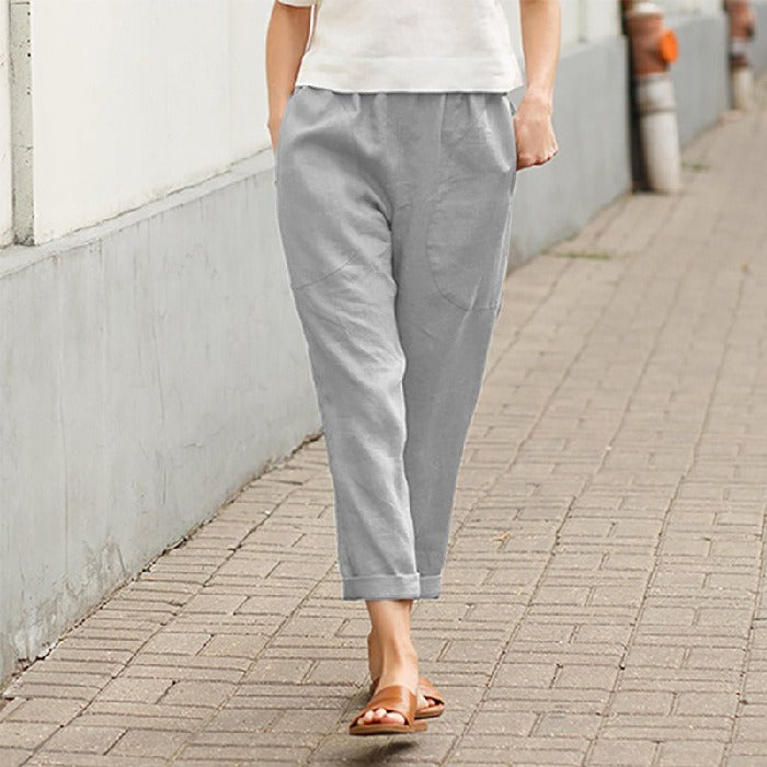 Women's Cropped Straight-Leg Linen Pants