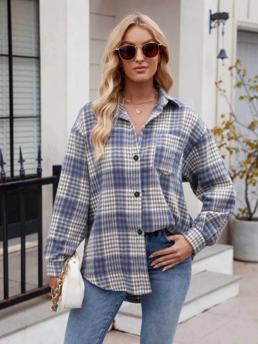 Becimi Women's Plaid Sheer Pocket Top