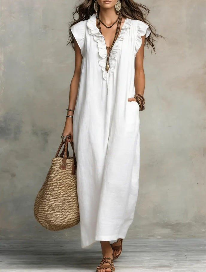Women's Sleeveless V-Neck Vacation Maxi Dress