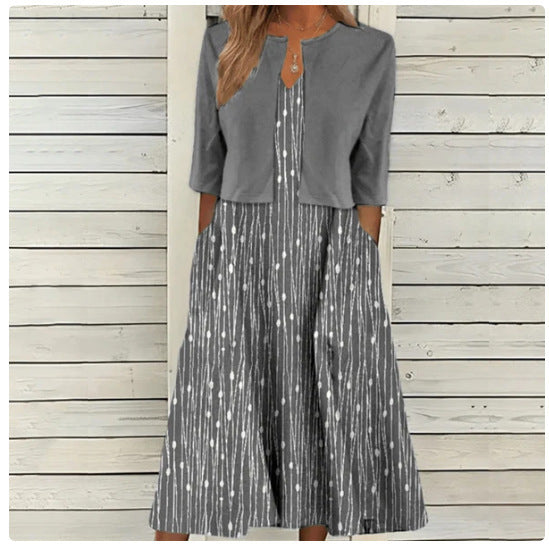 Women's Floral Print Dress Two-Piece Set