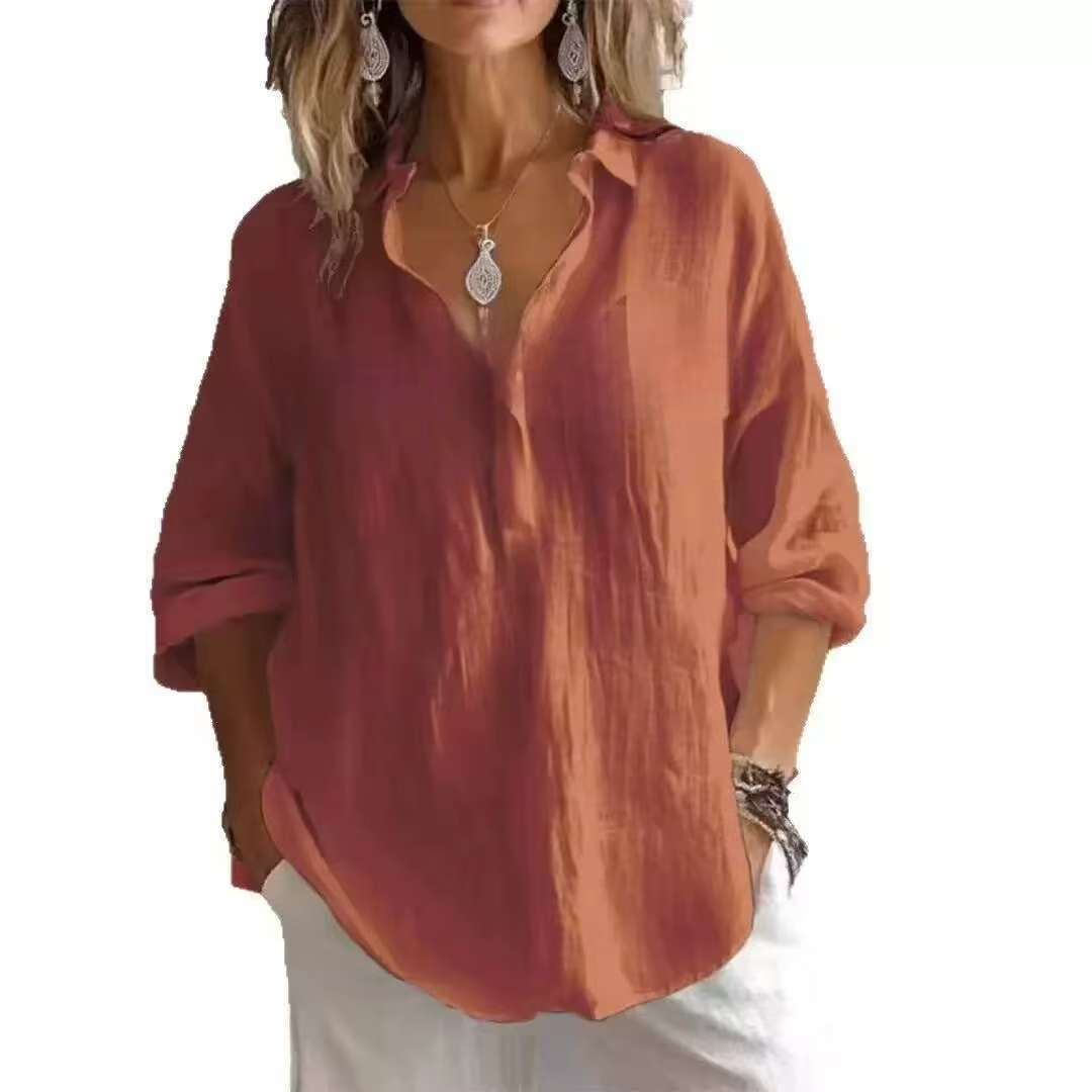Women's Relaxed V-Neck Long-Sleeve Shirt