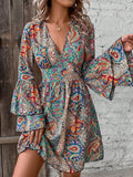 Becimi Women's V-Neck Floral Long Sleeve Dress