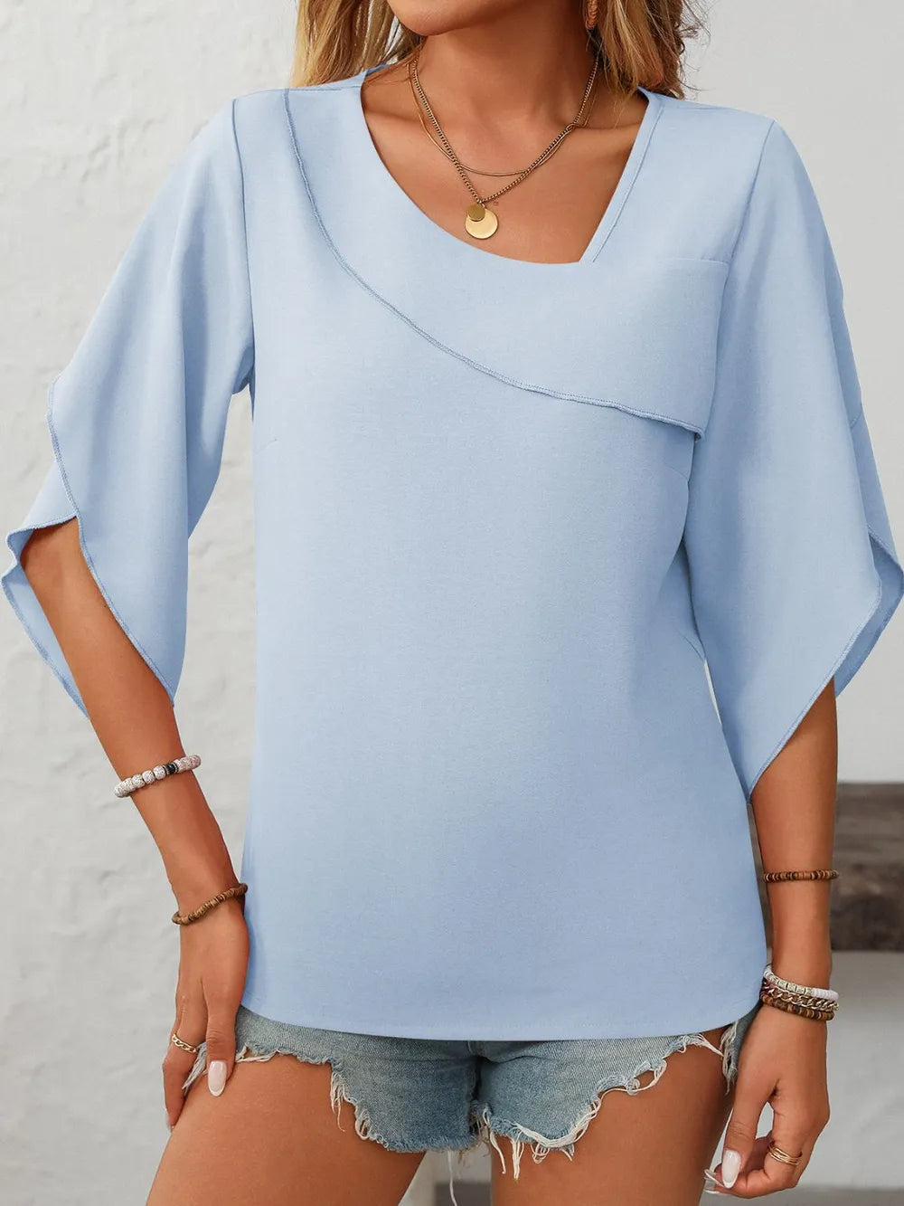 Women's Chiffon Floral Puff-Sleeve Top