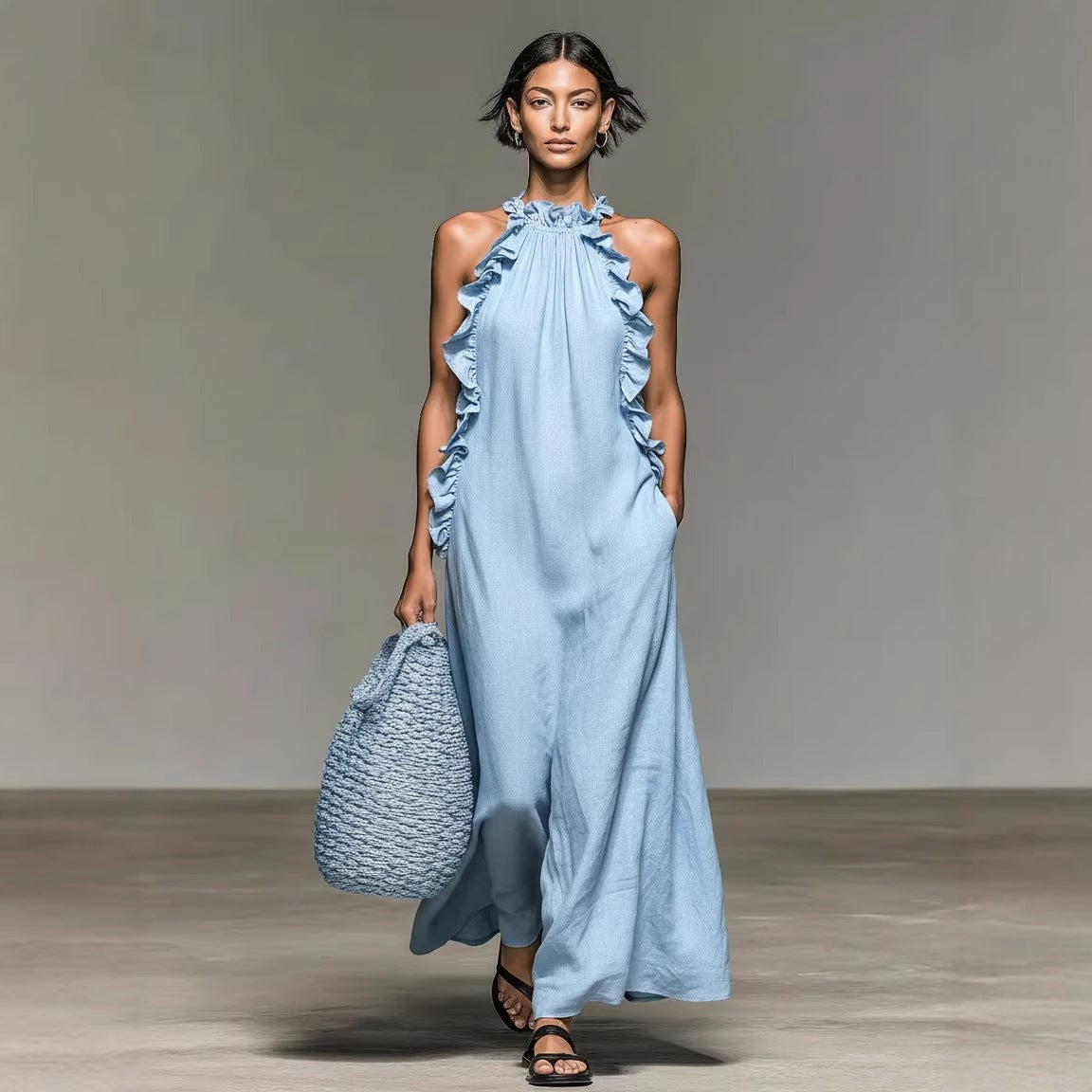Becimi Women's Ruffle Sleeveless Maxi Dress