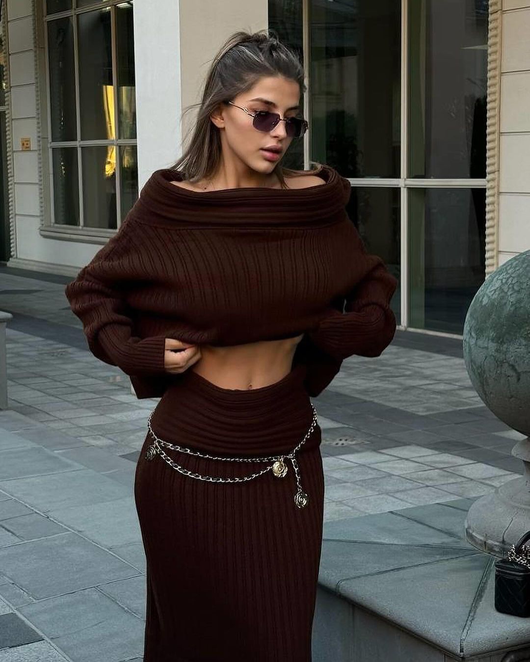 Women's Knit Long Sleeve Backless Two-Piece Set