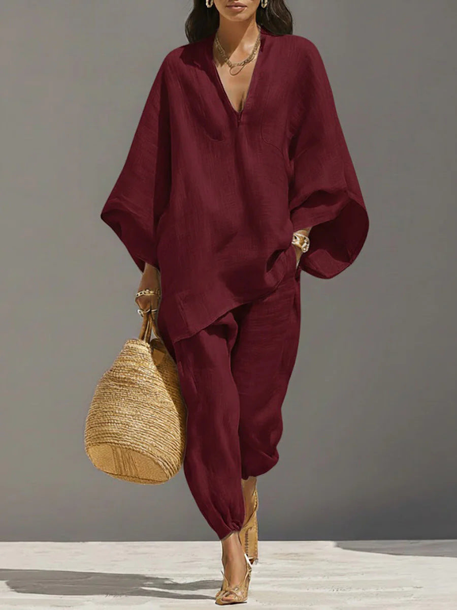 Women's Collared Shirt Two-Piece Set