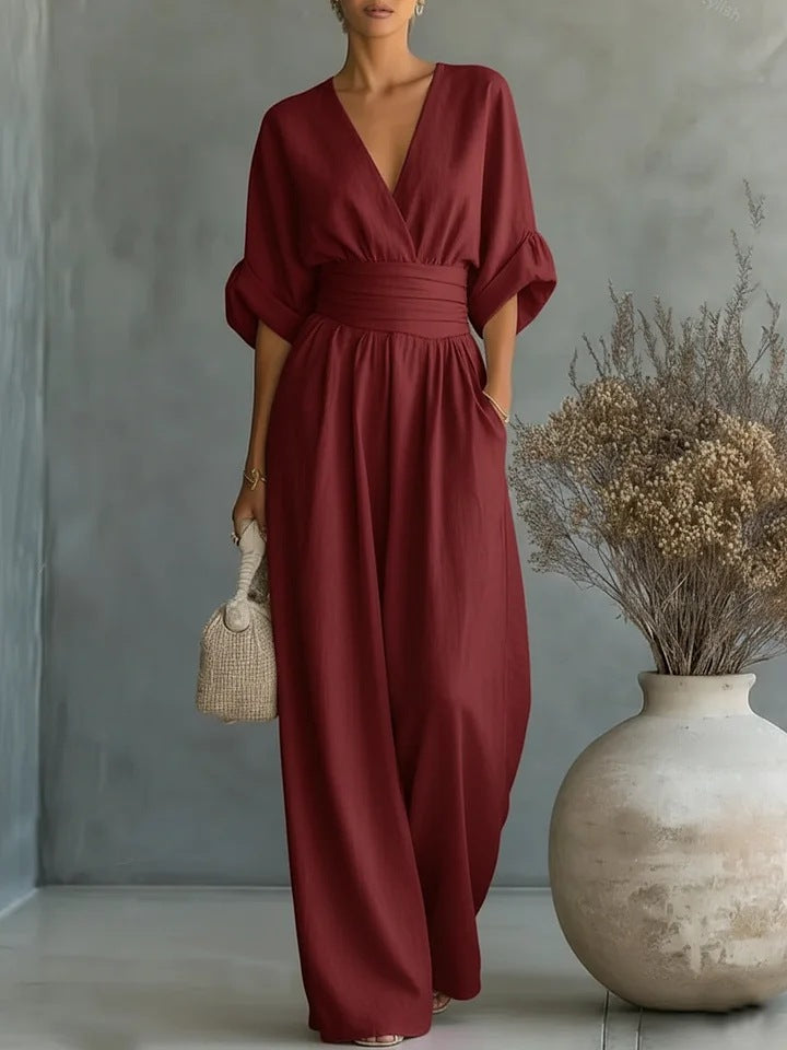 Women's V-Neck High-Waisted Jumpsuit