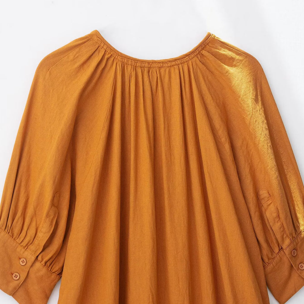 Women's Loose Long-Sleeve Linen Dress