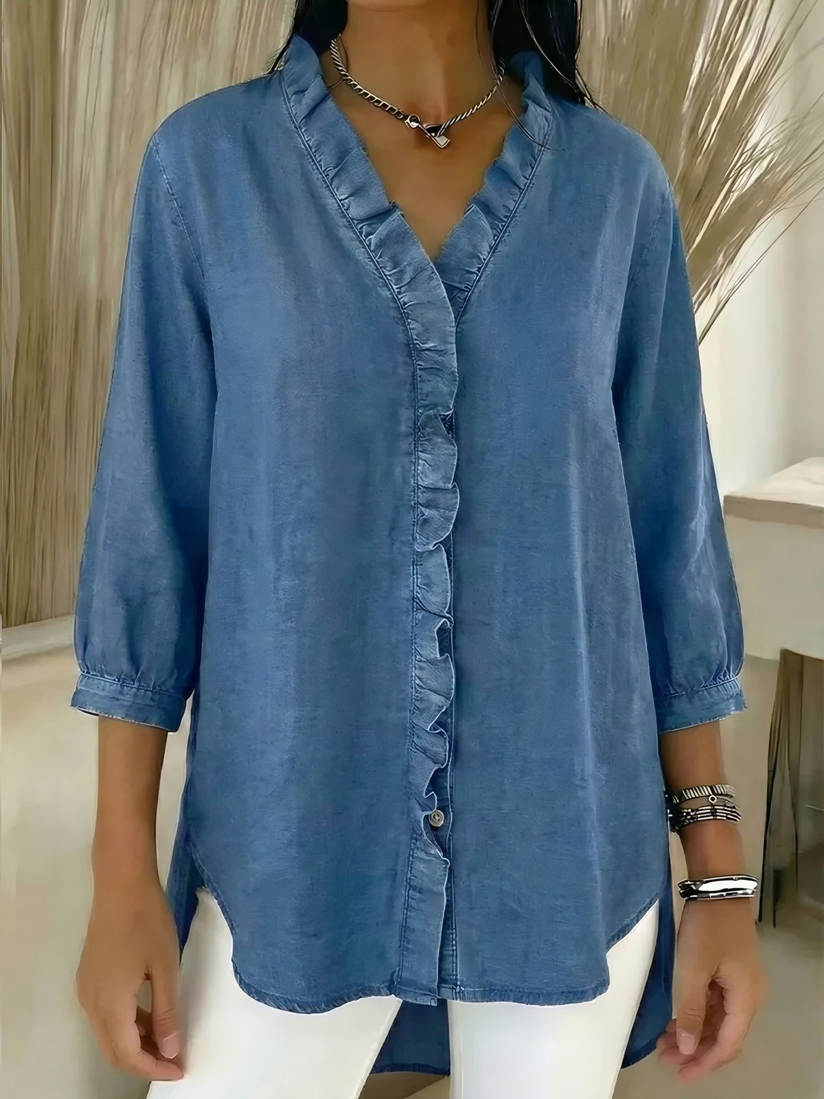 Women's Ruffle V-Neck Top